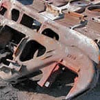 brown railcar sideframes