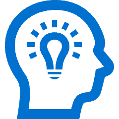 blue icon head with light bulb