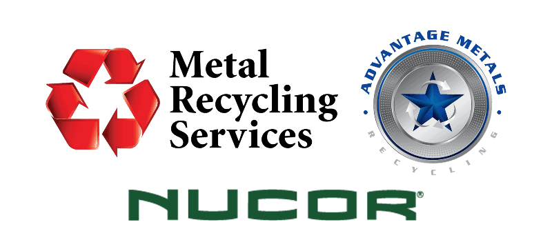 nucor, metal recycling services, advantage metals recycling logos