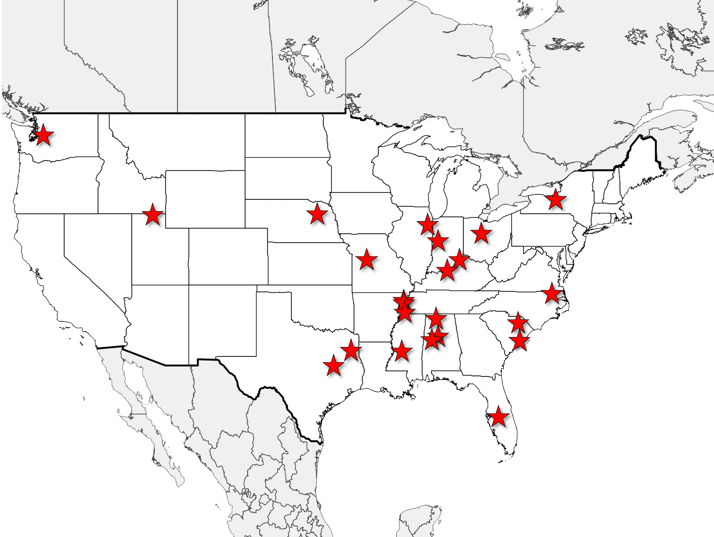 Map of Nucor Steel Mill Locations
